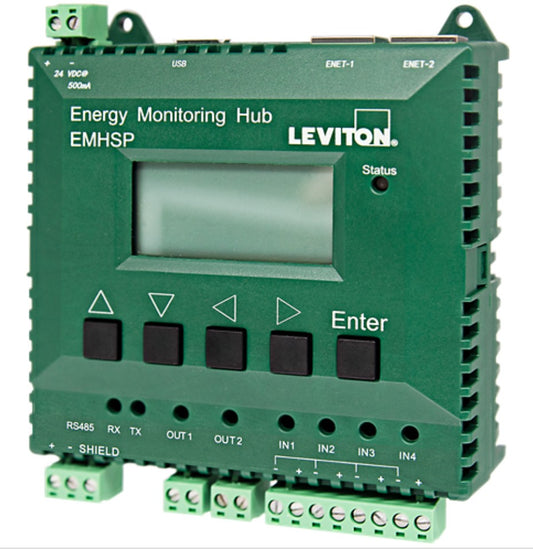 Leviton EMHSP-214 VerifEye Submetering Energy Monitoring Hub - 2 Ethernet, 1 Modbus (RS485), 4 Pulse Inputs, 2 Relay Outputs