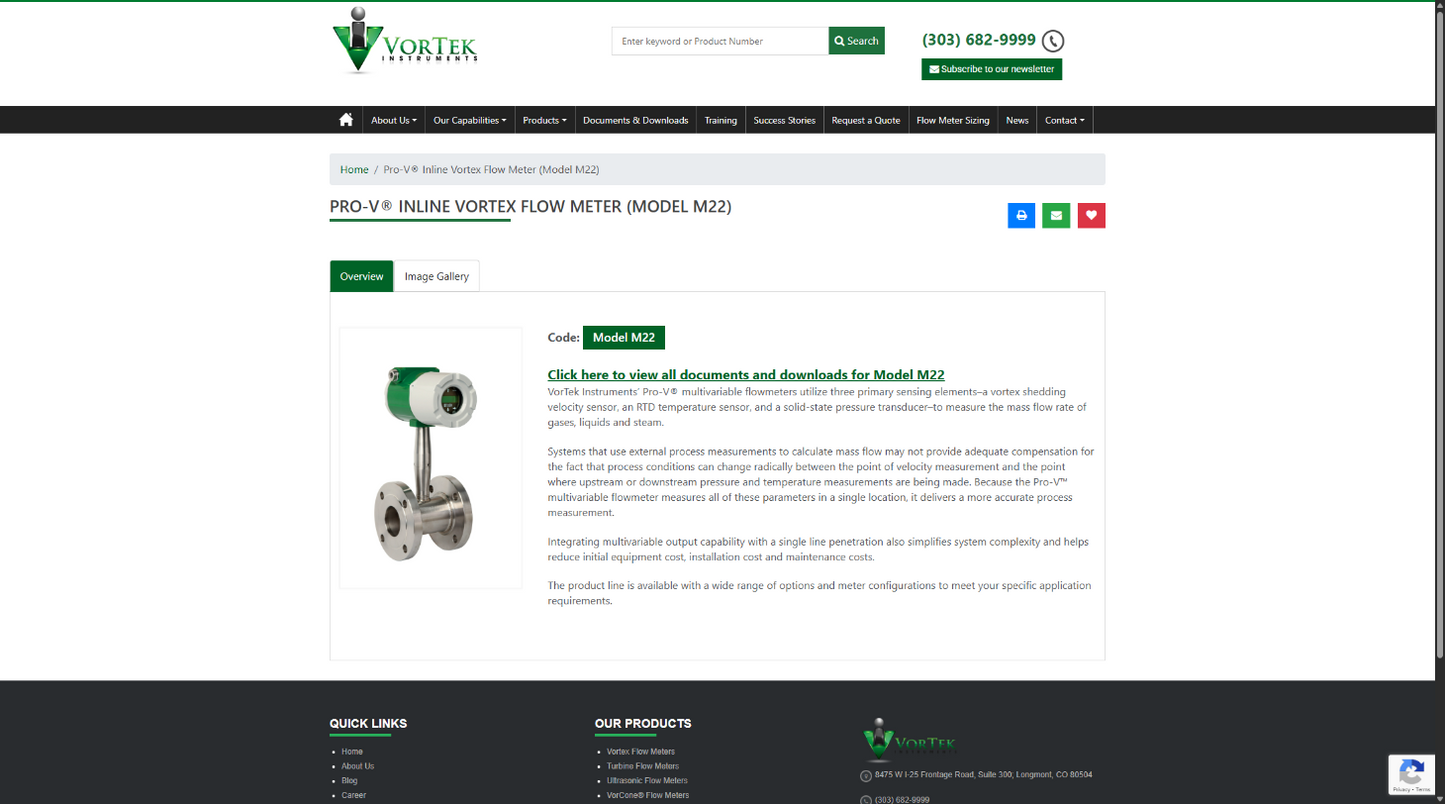 Vortek Pro-V® Inline Vortex Flow Meter (Model M22)