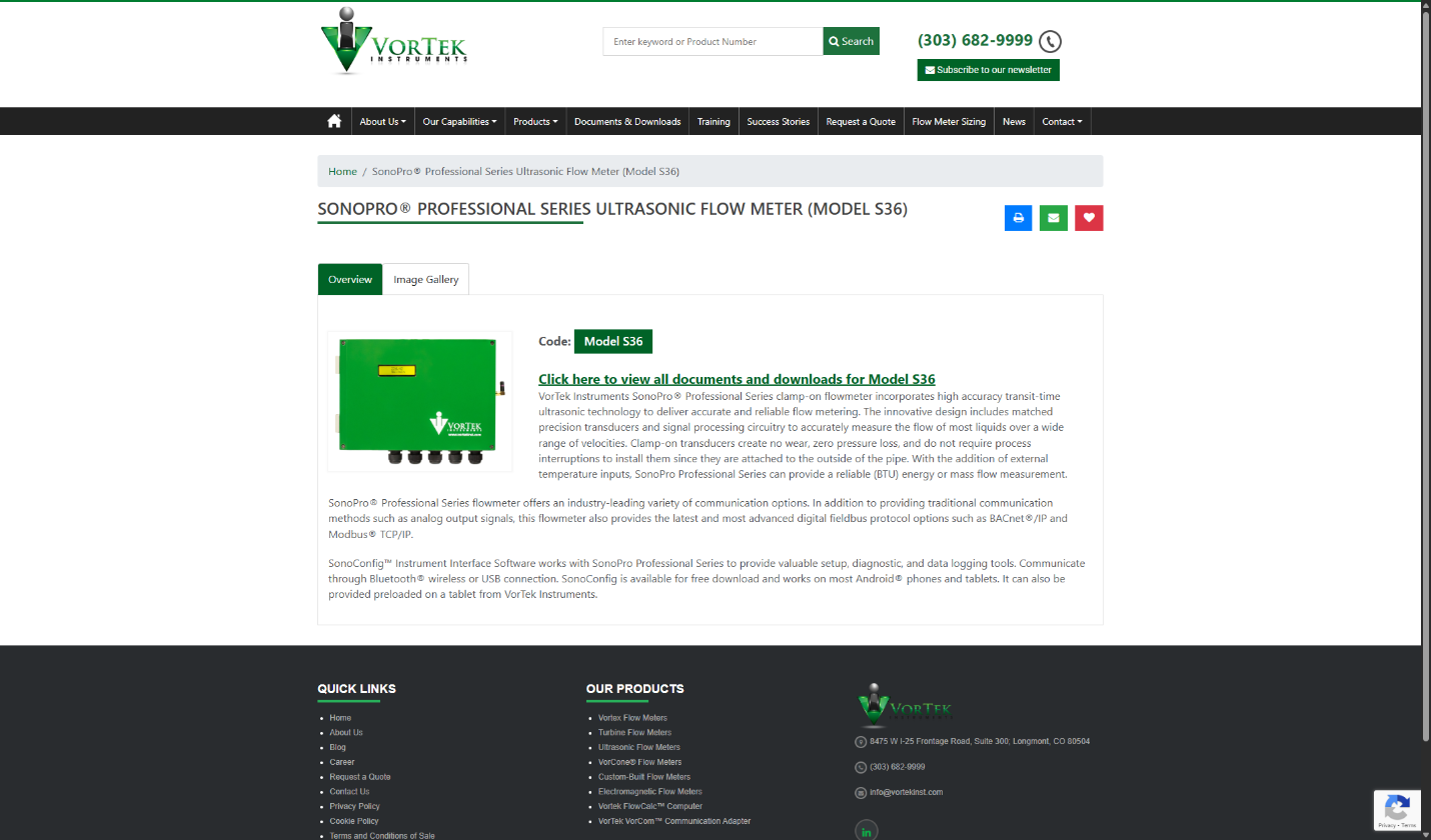 VorTek SonoPro® Professional Series Flowmeter (Model S36)