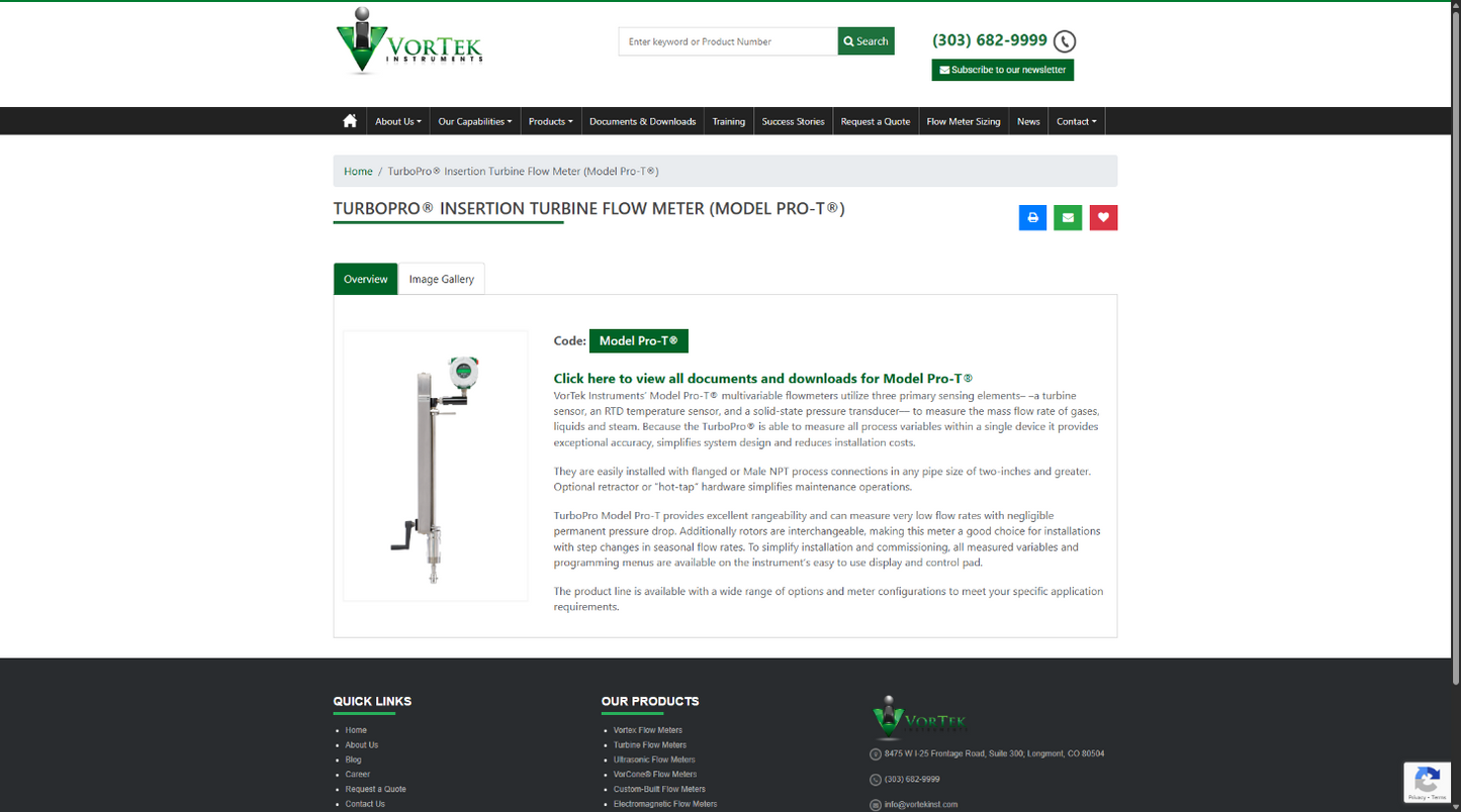Vortek TurboPro Insertion Turbine Steam Flow Meter (Model Pro-T®)